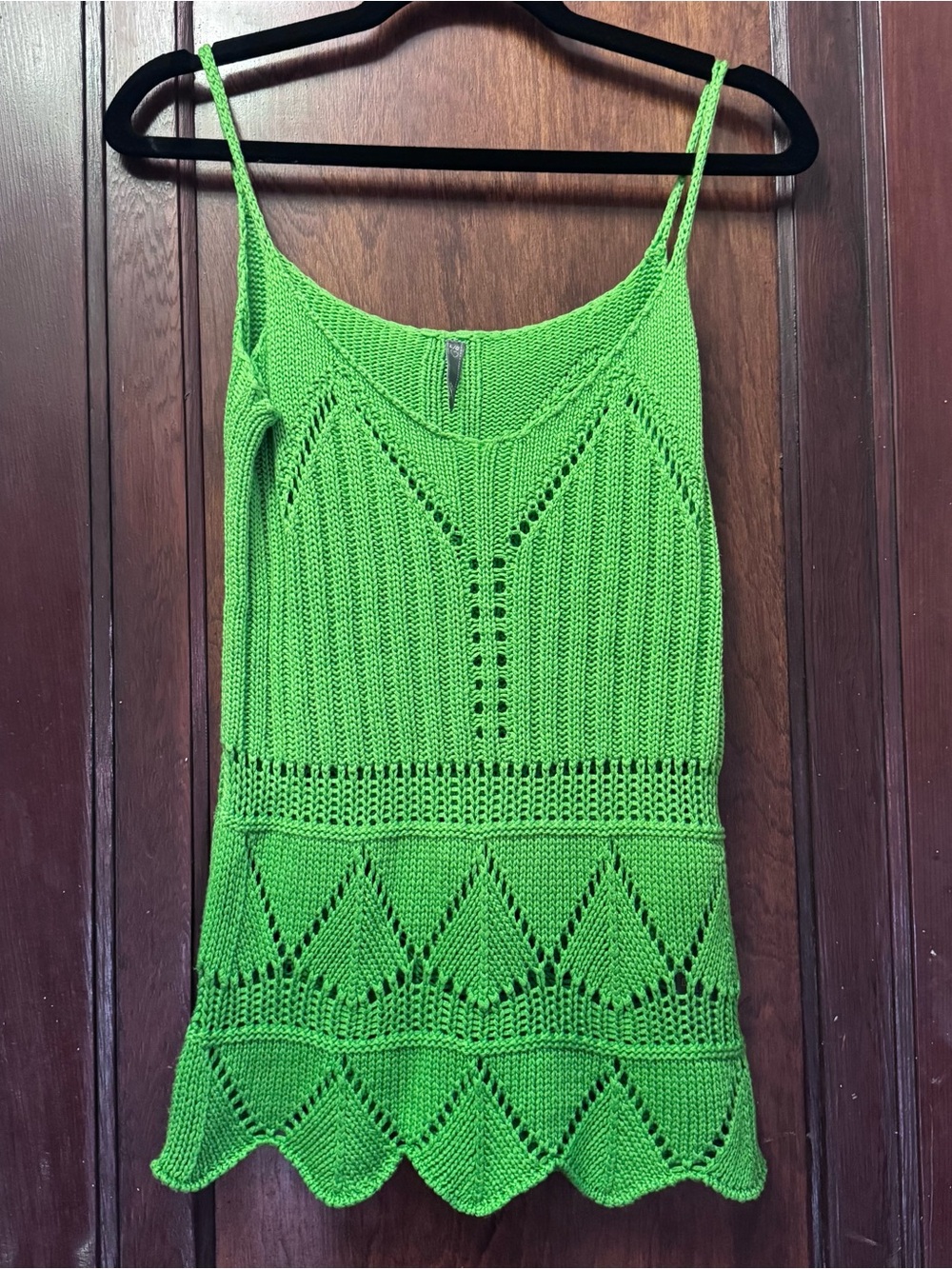🍋‍🟩 Vintage Kersh Lime Green Knit Cami • Scalloped Hem • Crochet-Look . M 🍋‍🟩